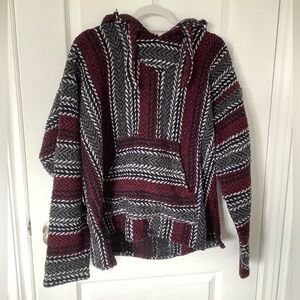 Grey, red and black design shrug sweater
